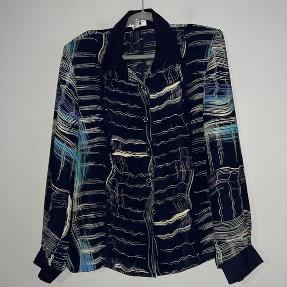 Fifth Ave vintage semi sheer long sleeve button-down top - Picture 1 of 8